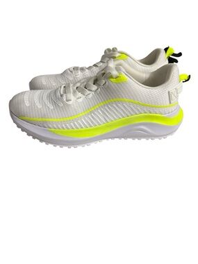 Athletic Sneakers, White with Neon Yellow Accents. Memory foam. Size 6.